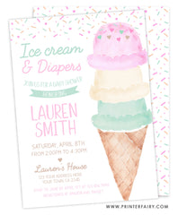 Ice Cream and Diapers Baby Shower Invitation
