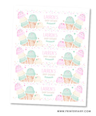 Ice Cream Baby Shower Water Bottle Label