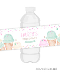 Ice Cream Baby Shower Water Bottle Label