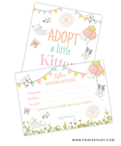Kitten Garden Adoption Certificate and Sign