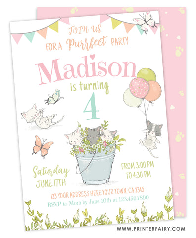 Kitten Garden Birthday Invitation