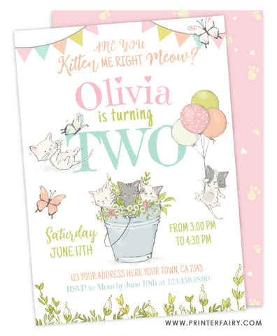 Kitten Garden Second Birthday Invitation