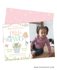 Kitten Garden Second Birthday Invitation with Photo