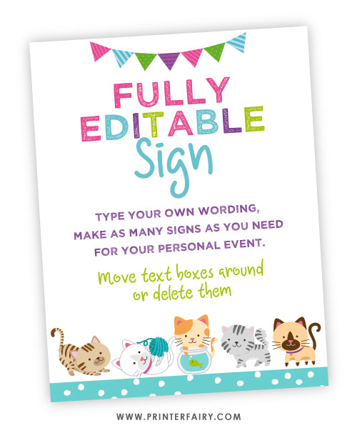 Kitty Cat Editable Sign PrinterFairy