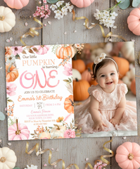 Little Pumpkin 1st Birthday Invitation with Photo