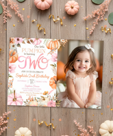 Little Pumpkin 2nd Birthday Invitation with Photo
