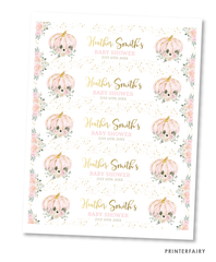 Pink Gold Pumpkin Baby Shower Water Botte Label