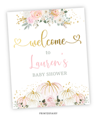Pink Gold Pumpkin Baby Shower Welcome Sign