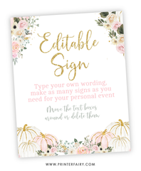 Floral Pumpkin Editable Sign