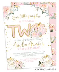 Floral Pumpkin Second Birthday Invitation