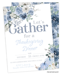 Dusty Blue Pumpkin Thanksgiving Invitation