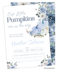 Dusty Blue Pumpkin Twins Baby Shower Invitation