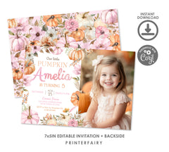Little Pumpkin Birthday Invitation with Photo