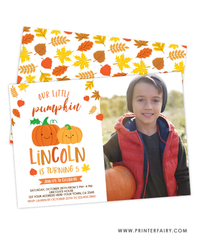 Little Pumpkin Birthday Invitation with Photo