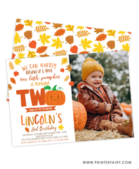 Little Pumpkin Second Birthday Invitation with Photo