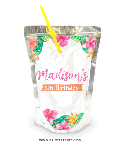 Luau Birthday Party Drink Pouch Label
