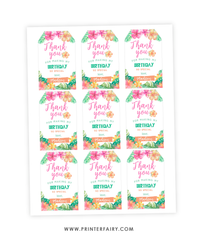 Luau Birthday Party Thank You Tags