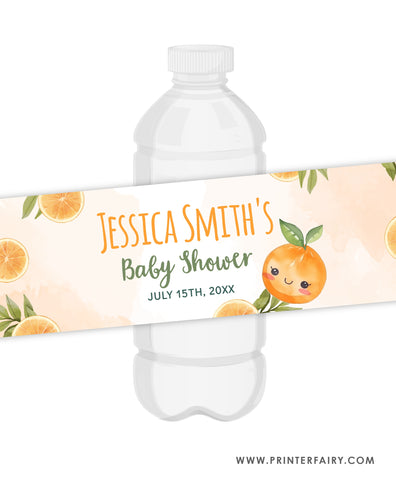 Orange Baby Shower Water Bottle Label