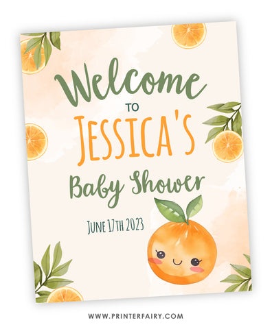 Orange Baby Shower Welcome Sign