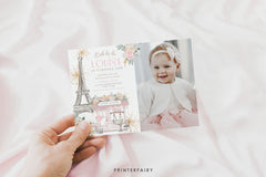 Paris 1st Birthday Invitation with Photo