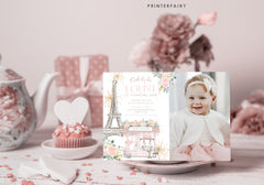 Paris 1st Birthday Invitation with Photo