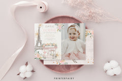 Paris 1st Birthday Invitation with Photo