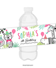 Jungle Animals Water Bottle Label