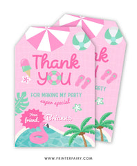 Pink Pool Party Thank You Tags