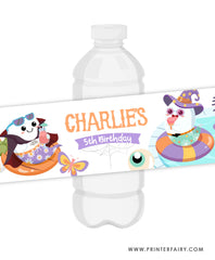 Halloween Pool Party Water Bottle Label