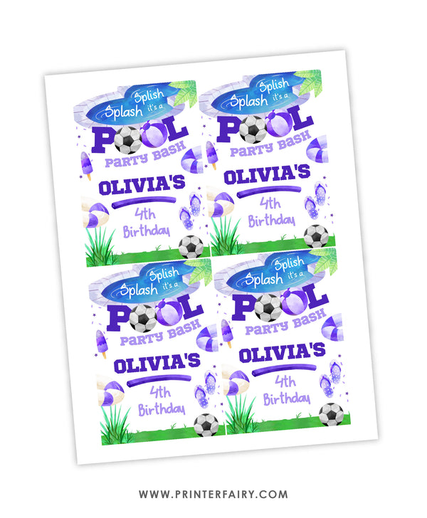 Soccer Pool Birthday Party Drink Pouch Label