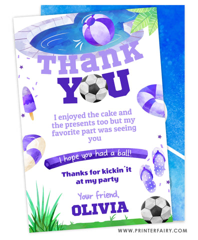 Soccer Pool Birthday Party Thank You Card