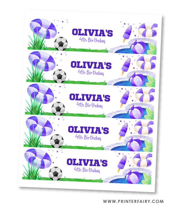 Soccer Pool Birthday Party Water Bottle Label