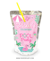 Pink Pool Party Drink Pouch Label