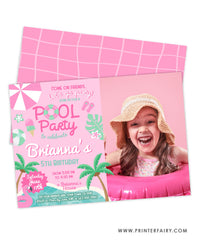 Pink Pool Party Invitation with Photo