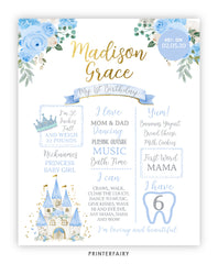 Blue Princess 1st Birthday Board