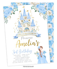 Blue Princess Birthday Invitation