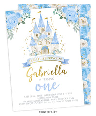 Blue Princess First Birthday Invitation