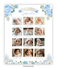 Blue Princess 1st Birthday Photo Board