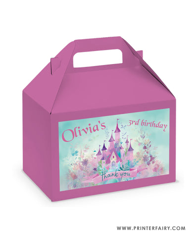Princess Castle Birthday Party Gable Box Label