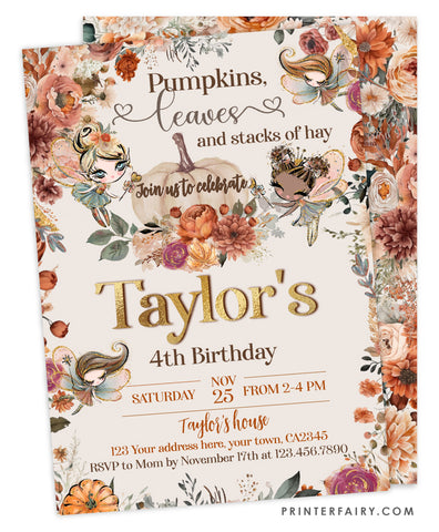 Pumpkin Fairies Birthday Invitation