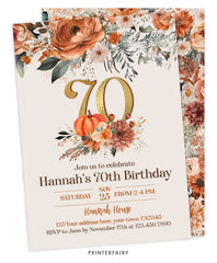 Floral Pumpkin 70 Years Birthday Invitation
