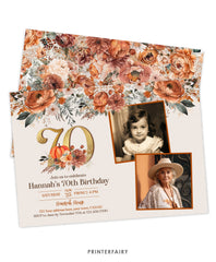 Floral Pumpkin 70 Years Birthday Invitation with Photo