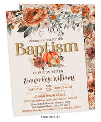 Floral Pumpkin Baptism Invitation