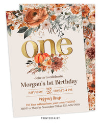 Floral Pumpkin First Birthday Invitation