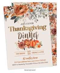 Floral Pumpkin Thanksgiving Invitation