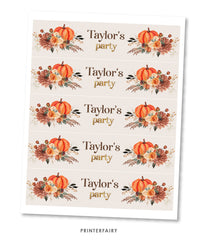 Floral Pumpkin Water Bottle Label