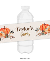 Floral Pumpkin Water Bottle Label