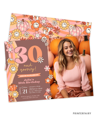Groovy Pumpkin 30th Birthday Invitation with Photo