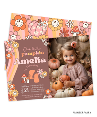 Groovy Pumpkin Birthday Invitation with Photo