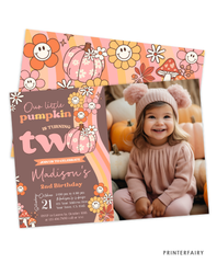 Groovy Pumpkin 2nd Birthday Invitation with Photo